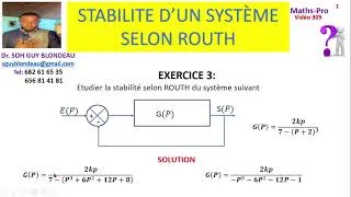 Miniature : exercice corrigé3: Stabilité selon ROUTH, ASSERVISSEMENT, fonction de transfert en boucle fermée