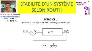 Miniature : exercice corrigé2: Stabilité selon ROUTH, ASSERVISSEMENT, fonction de transfert boucle fermée