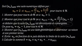 Miniature : Suite numériques (récurrence ,suite géométrique, calculs de la somme et la limite)