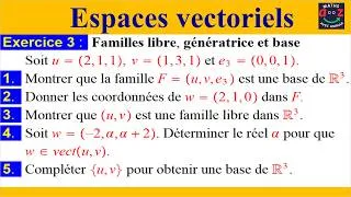 Miniature : Exercice corrigé espace vectoriel : Familles libre, génératrice et base