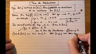Miniature : Théorème de Weierstrass démonstration : f continue sur [a,b] atteint ses bornes (admet min et max)