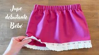 Miniature : Coudre une jupe bébé pour débutant en coton et dentelle à la piqueuse, taille 12 mois