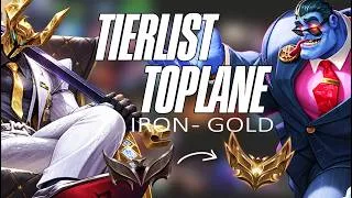 Miniature : Les MEILLEURS toplaners pour sortir du ELO HELL - TIERLIST IRON/BRONZE/SILVER/GOLD - SAISON 16