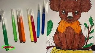 Miniature : Nursery rhymes:  Coloring a cute koala Coloring activity for kids (Activité de coloriage)