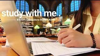 Miniature : 8 HOURS study with me in a Parisian library | 50/10 pomodoro | ASMR library background noise