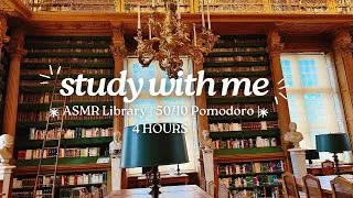 Miniature : 4 HOURS study with me in a public library| ASMR Library background noise| 50/10 pomodoro, real time