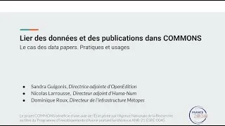 Miniature : Lier des données et des publications dans COMMONS : le cas des data papers – Pratiques et usages