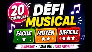 Miniature : 🎵 Défi 20 Chansons françaises (Facile ➜ Moyen ➜ Difficile)