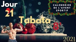 Miniature : Calendrier de l'avent sportif 2021 - Jour 21 : Tabata 8' - Cardio, HIIT, renfo, cours à la maison.