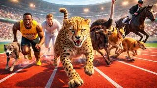 Miniature : Les animaux les plus rapides Cheetah, Cheval, Autruche, Gnou, Greyhound et Usain Bolt#viral
