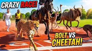 Miniature : Qui gagnera ? Cheetah, Cheval, Autruche, Antilope et Usain Bolt en compétition#viral