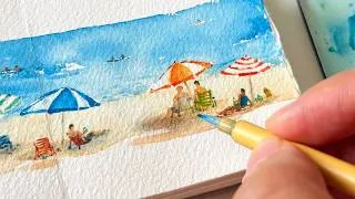Miniature : I Painted the Tiniest Summer Beach ✧ Relaxing Watercolor