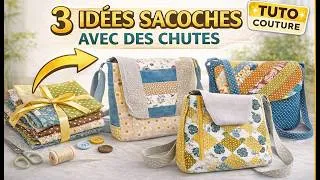 Miniature : 3 idées de sacoches avec des chutes de tissu -patrons offert ✔