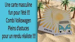Miniature : Carte masculine avec enveloppe assortie combi Volkswagen super fun !! Tuto carterie Diy Scrapbooking