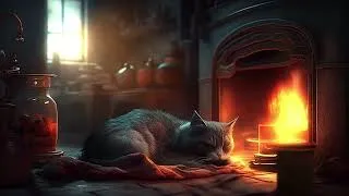 Miniature : Sleep in 2 minutes with Cat Purring and Fireplace Crackling sound, Fall Asleep and De-Stress