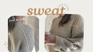 Miniature : Pull point de sable,  jersey double,  rang raccourcis a l'allemande  / tuto tricot complet