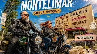 Miniature : On passe par Montélimar en bravant le Mistal . Nos Royals Enfield ont été Malmené .