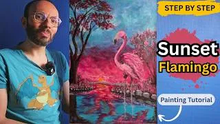 Miniature : How to Paint "Sunset Flamingo" in Acrylic | Step-by-Step Tutorial