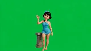Miniature : Woman in a blue dress sits on the low wall 4K green screen #vfxassets #animation