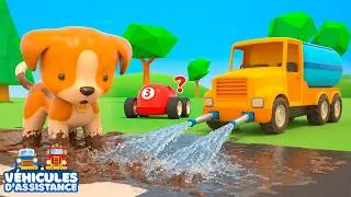 Miniature : Les véhicules d’assistance en mission pour nettoyer la route boueuse. Dessins animés