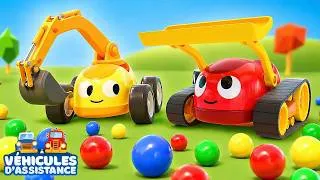 Miniature : Les voitures de course explorent le circuit des balles colorées. Animation pour enfants