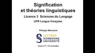 Miniature : Signification et théories linguistiques 2025-2026. Cours n°7