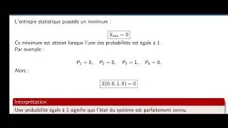 Miniature : Physique statistique partie 06 : les propriétés de l'entropie statistique 