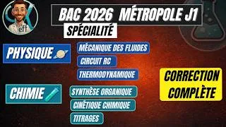 Miniature : 🎓 BAC 2026 spé Physique Chimie - Métropole Jour 1 | Corrigé | fluides RC thermodynamique cinétique