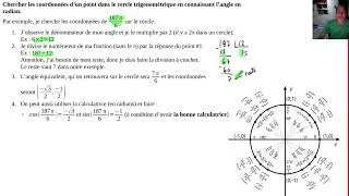 Miniature : Trouver les coordonnées d'un angle en radians sur le cercle.