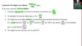 Miniature : Convertir des degrés en radians.