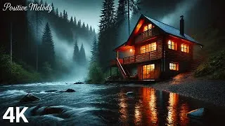 Miniature : Ambiance relaxante en chalet – Bruits de pluie, feu de cheminée & piano (4K)