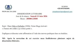 Miniature : Sujet de Dissertation littéraire type BAC 2026