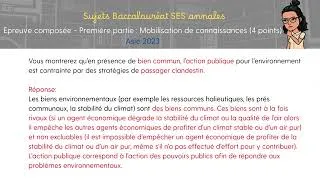 Miniature : Sujet bac SES - Partie 1 épreuve composée corrigée - Action publique environnement (sujet 2)
