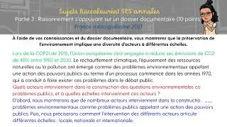 Miniature : Sujet bac SES - Partie 3 épreuve composée corrigée - Action publique environnement (sujet 1)