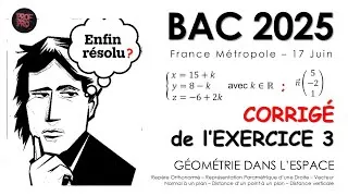 Miniature : Correction du BAC Maths 2025 - France Métropole - Exercice 3 - Géométrie dans l'Espace