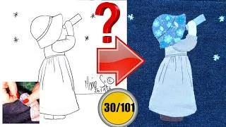 Miniature : 🟢Appliqué main débutant Sunbonnet Sue astronome (patron gratuit #030/101)