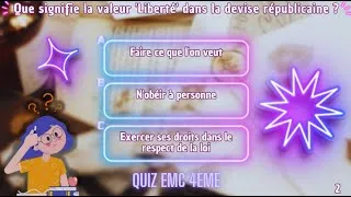 Miniature : 🇫🇷 QUIZ EMC 4ème : 100 Questions Formation Citoyenne & Valeurs | Quiz Éducation Civique !