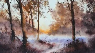 Miniature : Large Misty Woodland in watercolours 