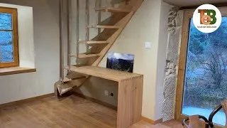 Miniature : Escalier Suspendu en châtaignier : Léger & Ultra-Rigide