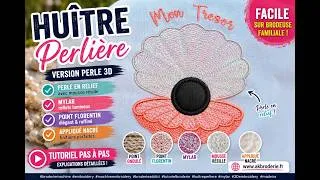 Miniature : 🌊🦪 Huître perlière – Tutoriel de broderie machine | Mylar, effet Florentin & Perle 3D