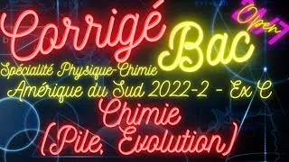 Miniature : Chimie - Pile - Evolution spontanée - Sujet BAC corrigé - Spé PC - Amérique du Sud 2022 - J2 - Ex C