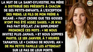 Miniature : Le soir du réveillon du Nouvel An, ma mère a distribué des cadeaux à tous ses petits-enfants, sauf..