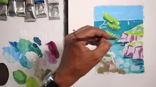 Miniature : video pas à pas bord de mer à la gouache | step by step gouache painting "Seascape"