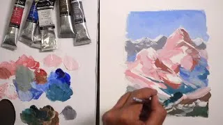 Miniature : Pas à pas gouache montagne | Step by Step a Mountain in gouache with 6 colors