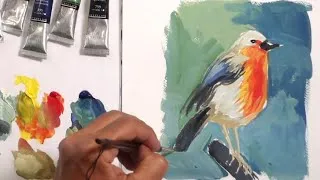 Miniature : Un rouge-gorge à la gouache avec 6 couleurs. A robin in gouache with 6 colors