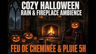Miniature : Cozy Halloween Rain & Fireplace Ambience – 5 Hours 🎃 Pluie & Feu de Cheminée 4k - 5 Heures