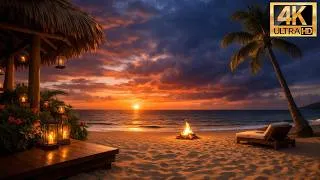 Miniature : Sunset Paradise 10H – Ambiance Relax 4K | Plage, Feu de Camp & Vagues Calmes