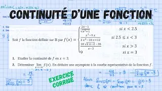 Miniature : Etudier la Continuité d'une fonction en un point - Limite d'une fonction - Exercice corrigé