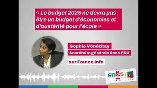 Miniature : "Le budget 2025 ne doit pas être un budget d'économies et d'austérité pour l'école" Sophie Vénétitay