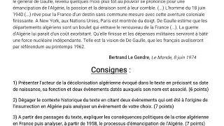Miniature : Devoir corrigé - La décolonisation au Maghreb : l’Algérie